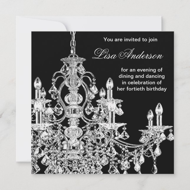 Invitation Fête d'anniversaire de 40 ans de femme lustre noir (Devant)