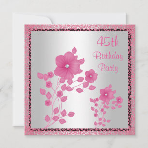 Invitation Fête d'anniversaire de 45 ans Fleurs roses et dent