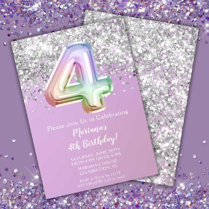Invitation Fête d'anniversaire de 4 ans de la fille aux paill