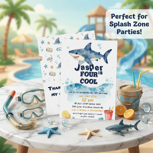 Invitation Fête d'anniversaire de 4 ans des garçons requin aq