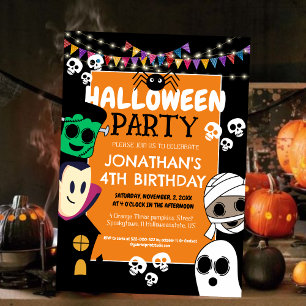 Invitation Fête d'anniversaire de 4 ans pour un petit monstre