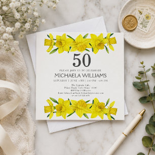 Invitation Fête d'anniversaire de 50 ans au narcisse aquarell