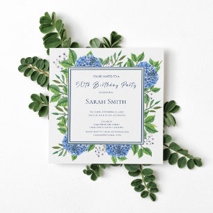 Invitation Fête d'anniversaire de 50 ans aux hortensias bleus