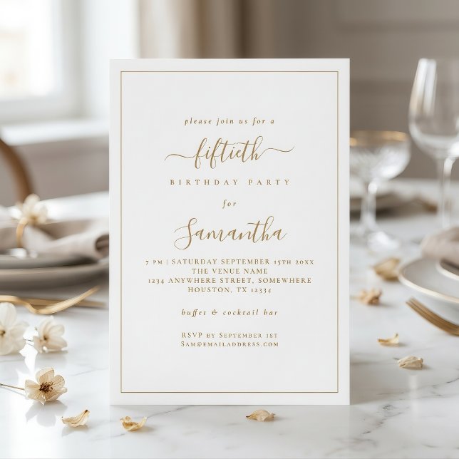 Invitation Fête d'anniversaire de 50 ans avec bordure élégant (Créateur téléchargé)
