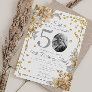 Invitation Fête d'anniversaire de 50 ans avec photo florale é