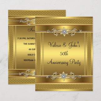 Invitation Fête d'anniversaire de 50 ans Bijou Diamant Or Dor