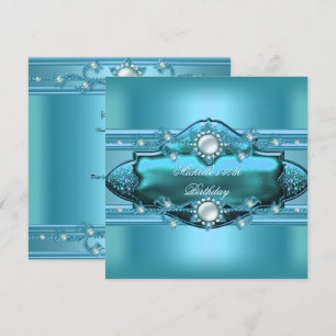Invitation Fête d'anniversaire de 50 ans Bijou Perle Bleu Tur