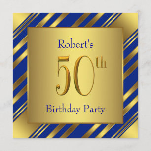 Invitation Fête d'anniversaire de 50 ans bleu royal et or de