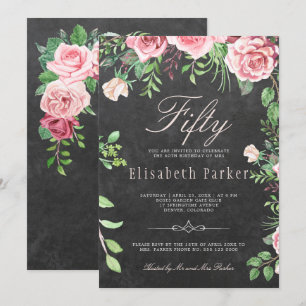 Invitation Fête d'anniversaire de 50 ans dans le jardin flora