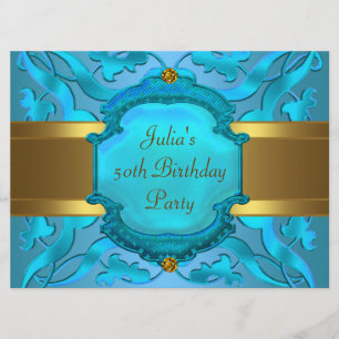 Invitation Fête d'anniversaire de 50 ans de femme sarcelle or