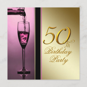 Invitation Fête d'anniversaire de 50 ans d'une femme rose et