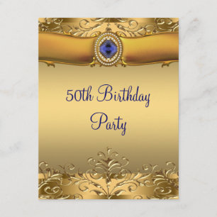 Invitation Fête d'anniversaire de 50 ans élégante bleu royal 