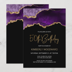 Invitation Fête d'anniversaire de 50 ans élégante en agate vi