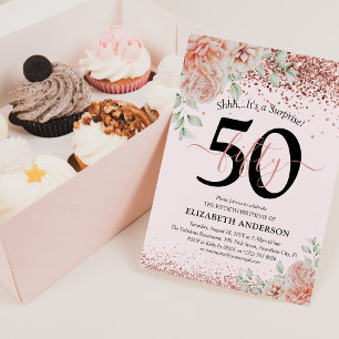 Invitation Fête d'anniversaire de 50 ans élégante rose et pai