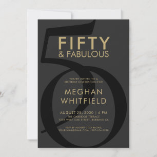Invitation Fête d'anniversaire de 50 ans Gold Black Fifty et 