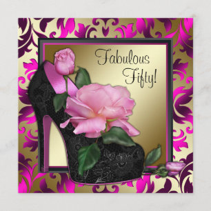 Invitation Fête d'anniversaire de 50 ans pour femme en rose c