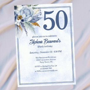 Invitation Fête d'anniversaire de 50 ans pour femme - Floral 