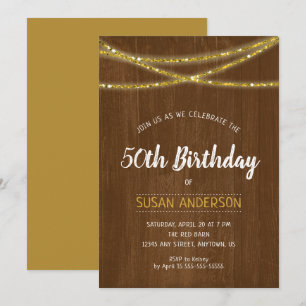 Invitation Fête d'anniversaire de 50 ans Rustique avec Paille