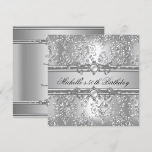 Invitation Fête d'anniversaire de 50 ans Silver Pearl Jewel D