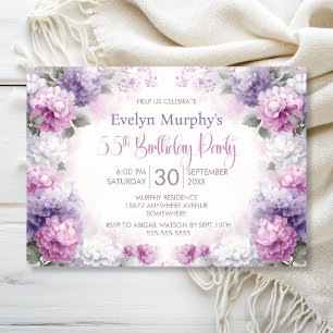 Invitation Fête d'anniversaire de 55 ans aux fleurs roses et