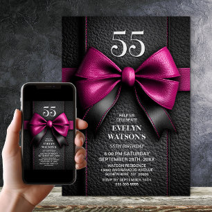 Invitation Fête d'anniversaire de 55 ans avec un nœud en cuir