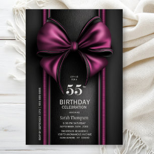 Invitation Fête d'anniversaire de 55 ans avec un nœud rose él