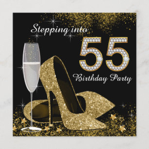 Invitation Fête d'anniversaire de 55 ans Black and Gold