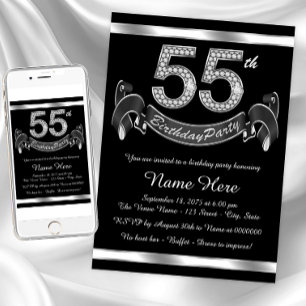 Invitation Fête d'anniversaire de 55 ans en argent