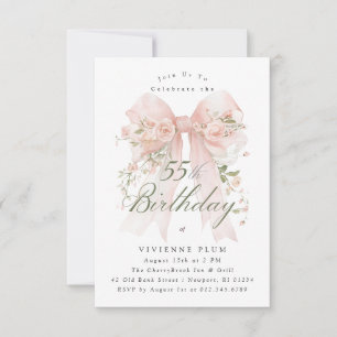 Invitation Fête d'anniversaire de 55 ans Ruban Coquette Rose