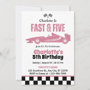 Invitation Fête d'anniversaire de 5 ans Fast & Five voiture d