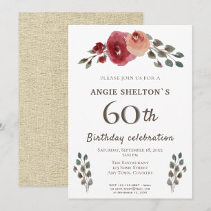 Invitation Fête d'anniversaire de 60 ans aux roses florales a