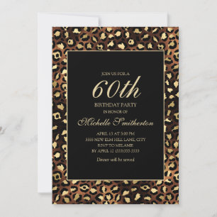 Invitation Fête d'anniversaire de 60 ans Bronze Or Léopard No
