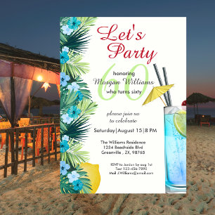 Invitation Fête d'anniversaire de 60 ans Cocktail Bleu d'Été