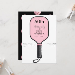 Invitation Fête d'anniversaire de 60 ans de Pickleball rose