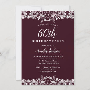 Invitation Fête d'anniversaire de 60 ans en dentelle blanche