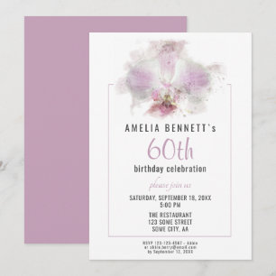 Invitation Fête d'anniversaire de 60 ans Fleur orchidée rose