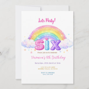 Invitation Fête d'anniversaire de 6 ans Cloud and Rainbow