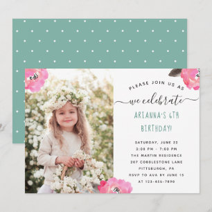 Invitation Fête d'anniversaire de 6 ans Fleurs à pois Photo