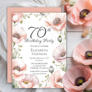 Invitation Fête d'anniversaire de 70 ans Elegant Poppies Rose