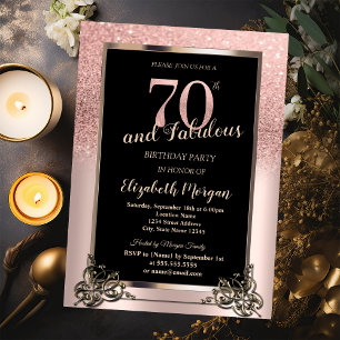Invitation Fête d'anniversaire de 70 ans ombré paillettes ros