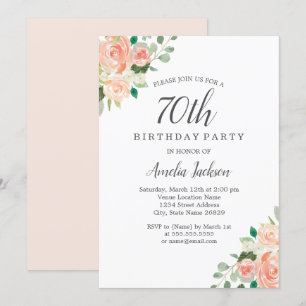 Invitation Fête d'anniversaire de 70 ans Peach Blush aquarell