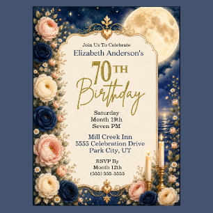 Invitation Fête d'anniversaire de 70 ans sous la lune Pretty