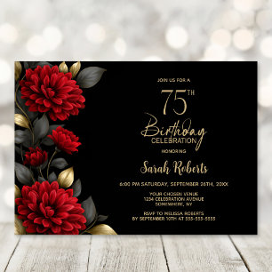 Invitation Fête d'anniversaire de 75 ans élégante florale rou