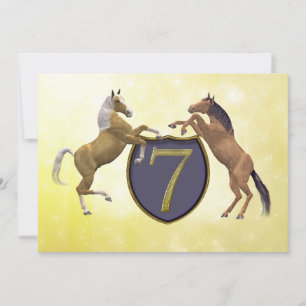 Invitation fête d'anniversaire de 7 ans élevant des chevaux
