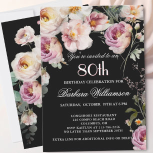 Invitation *Fête d'anniversaire de 80 ans aux fleurs peintes