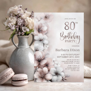 Invitation Fête d'anniversaire de 80 ans aux fleurs rose past