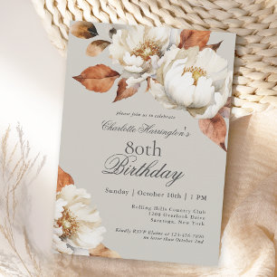 Invitation Fête d'anniversaire de 80 ans Floral Luxueux d'Aut