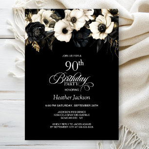 Invitation Fête d'anniversaire de 90 ans élégante à fleurs no