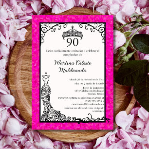 Invitation Fête d'anniversaire de 90 ans élégante rose chaud