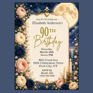 Invitation Fête d'anniversaire de 90 ans Pretty Moonlit Water